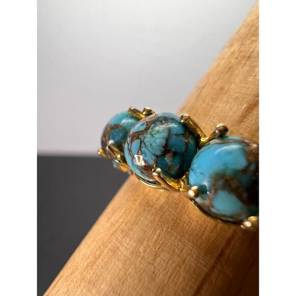 Blue composite turquoise trilogy ring in gold over sterling silver size 9 - Picture 8 of 9